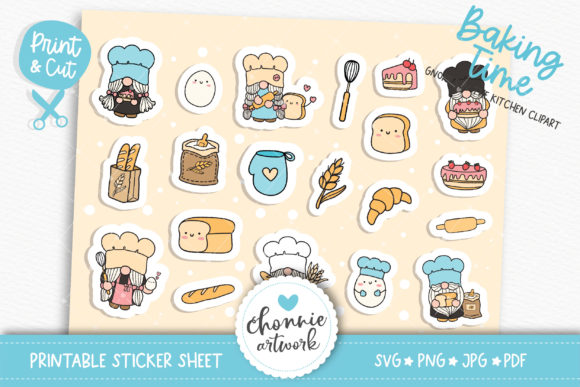 Baker Gnomes Sticker SVG, Cooking Gnomes
