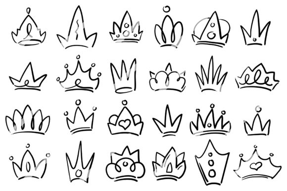 Cute Doodle Crown Black Golden Clipart