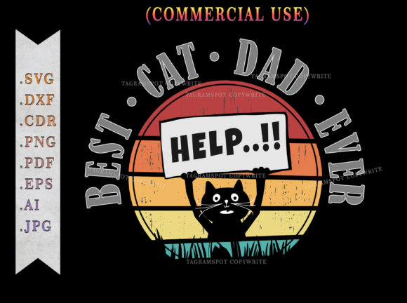 Funny Best Cat Dad Ever Retro Sunset SVG