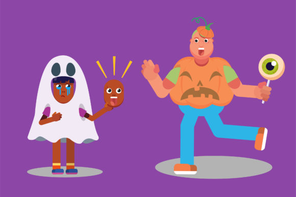 Ghost Costume and Pumpkin Costume - Sad
