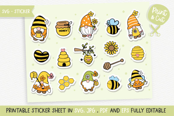 Happy Bee Gnome Sticker SVG