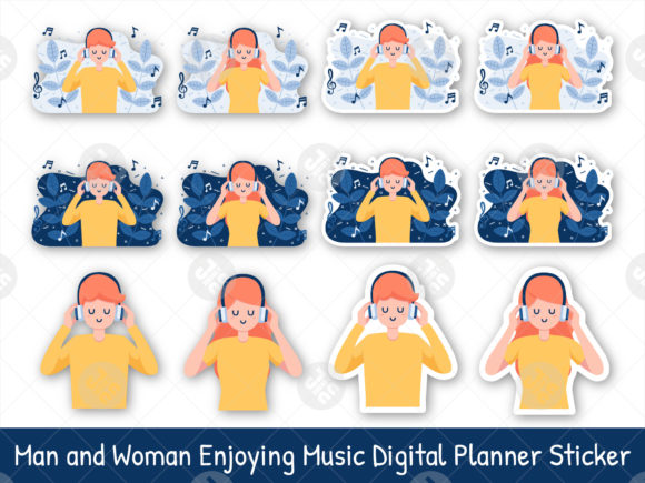Man and Woman Enjoying Music Sticker