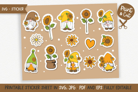 Sunflower Gnome Sticker SVG
