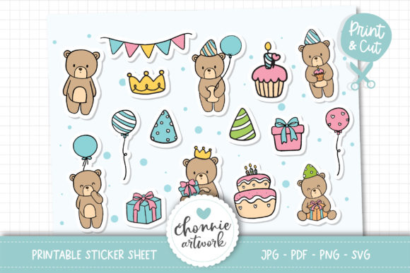 Teddy Bear Birthday Party Sticker SVG